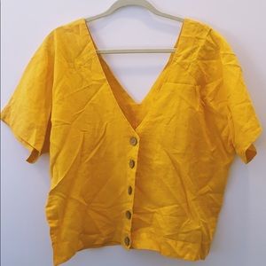 Free People yellow oversized v neck top
